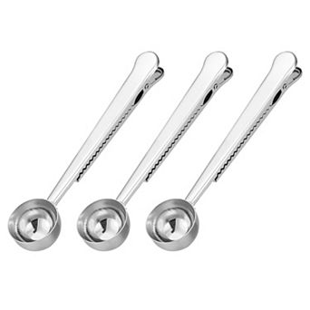 3 pc Stainless Steel 2 in 1 Coffee Measuring Scoop with Clip for Coffee, Sugar & Tea