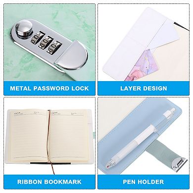 Lockable Leather Journal with Pen & Card Slots, Cute Marble Diary Notebook