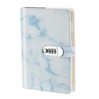 Lockable Leather Journal with Pen & Card Slots, Cute Marble Diary Notebook