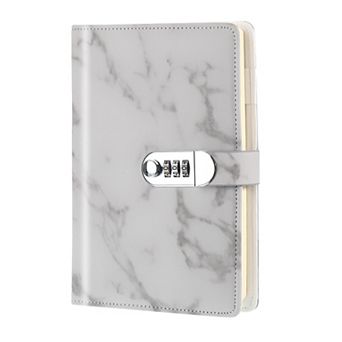 Lockable Leather Journal with Pen & Card Slots, Cute Marble Diary Notebook