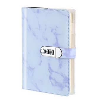 Lockable Leather Journal with Pen & Card Slots, Cute Marble Diary Notebook
