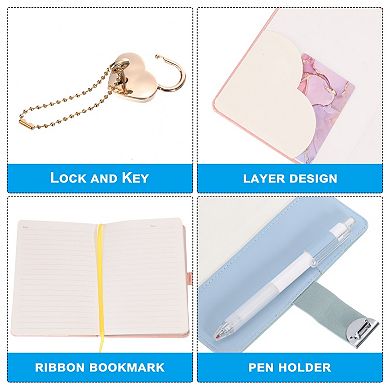 Diary with Lock and Key, Cute Leather Journal Notebook, 144 Pages with Heart Lock