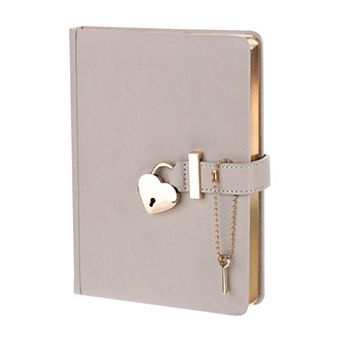 Diary with Lock and Key, Cute Leather Journal Notebook, 144 Pages with Heart Lock