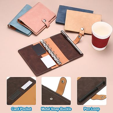 PU Leather 6-Ring Loose Leaf Binder Cover, Refillable Notebook Protector for Meeting, Photocard