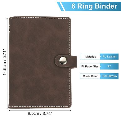 PU Leather 6-Ring Loose Leaf Binder Cover, Refillable Notebook Protector for Meeting, Photocard