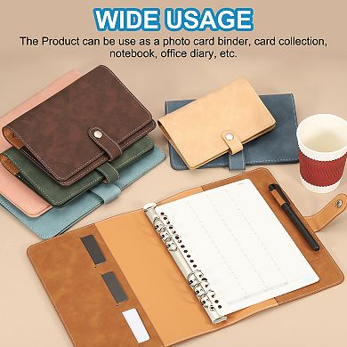 PU Leather 6-Ring Loose Leaf Binder Cover, Refillable Notebook Protector for Meeting, Photocard