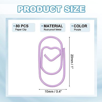80Pcs Metal Heart Paper Clip, Large Rust-Proof Durable Bulk for Office, Documents & Bookmarks