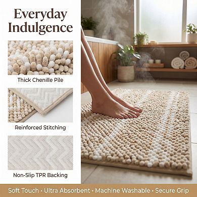 Bathroom Rugs Ultra Soft Absorbent Non Slip Machine Washable Chenille Bath Mat