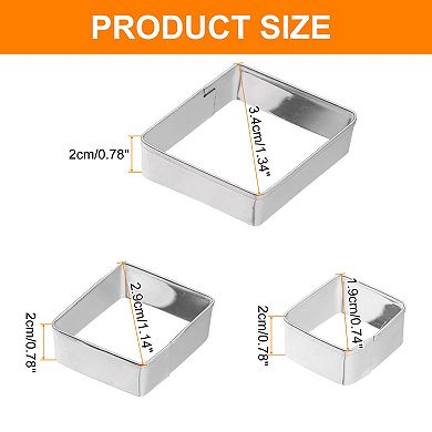 3Pcs Stainless Steel Cookie Cutter Set, Assorted Sizes Biscuit Mould for Pastry, Fondant & Cake