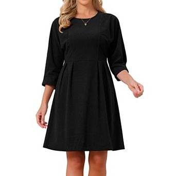 Women's Corduroy Dress 3/4 Sleeve Crew Neck Knee Length Fall Winter A Line Dresses with Pockets