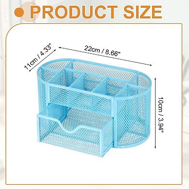 Multi-functional Metal Mesh Pen Holder & Pencil Cup with 8 Compartments & 1 Drawer