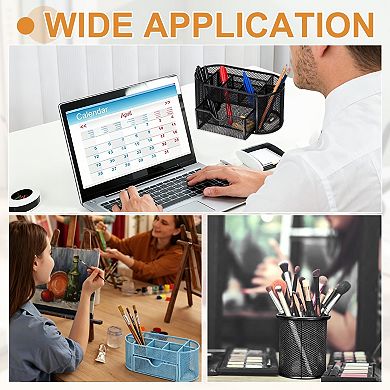 Multi-functional Metal Mesh Pen Holder & Pencil Cup with 8 Compartments & 1 Drawer