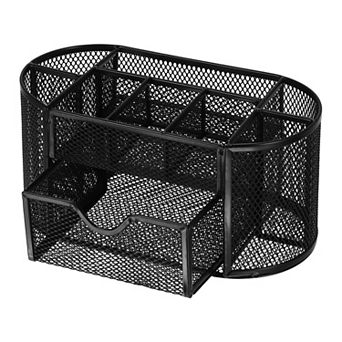 Multi-functional Metal Mesh Pen Holder & Pencil Cup with 8 Compartments & 1 Drawer