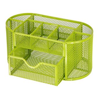 Multi-functional Metal Mesh Pen Holder & Pencil Cup with 8 Compartments & 1 Drawer