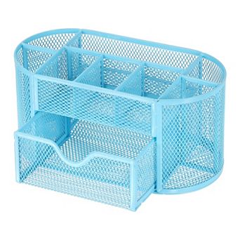 Multi-functional Metal Mesh Pen Holder & Pencil Cup with 8 Compartments & 1 Drawer
