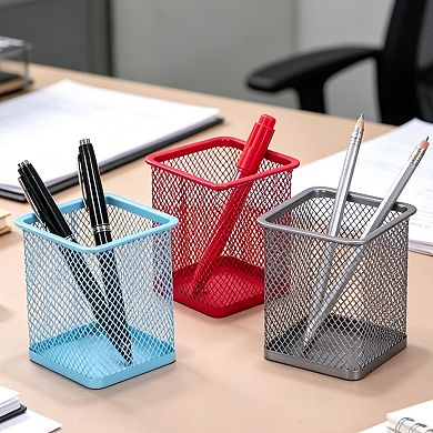 Square Pen Holder, 3.8 x 3 Inch Metal Mesh Pencil Cup for Desk Office Pen Organizer 1 Pcs