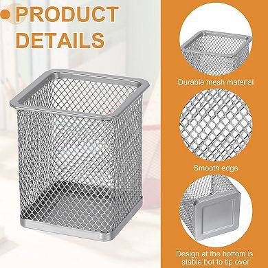 Square Pen Holder, 3.8 x 3 Inch Metal Mesh Pencil Cup for Desk Office Pen Organizer 1 Pcs