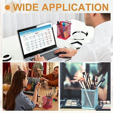 Square Pen Holder, 3.8 x 3 Inch Metal Mesh Pencil Cup for Desk Office Pen Organizer 1 Pcs