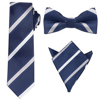 Men's Stripe Neck Tie Set Pre-Tied Bow Ties with Pocket Square Sets for Tuxedo Suits