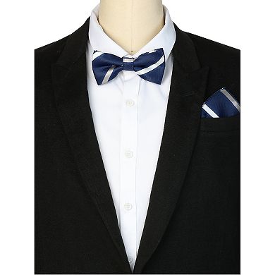 Men's Stripe Neck Tie Set Pre-Tied Bow Ties with Pocket Square Sets for Tuxedo Suits