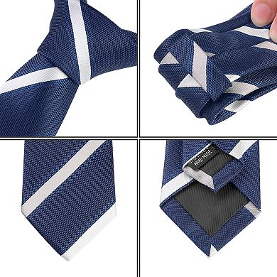 Men's Stripe Neck Tie Set Pre-Tied Bow Ties with Pocket Square Sets for Tuxedo Suits