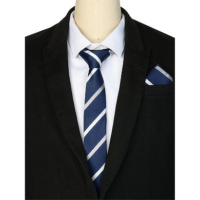Men's Stripe Neck Tie Set Pre-Tied Bow Ties with Pocket Square Sets for Tuxedo Suits