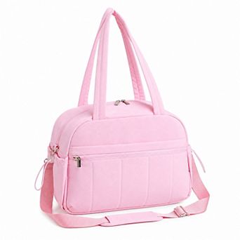Quilted Travel Duffel Bags for Women with Multiple Zipper Pockets and Detachable Shoulder Strap