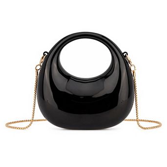 Acrylic Mini Top Handle Bag for Women Metallic Clutch Purse with Removable Chain Strap