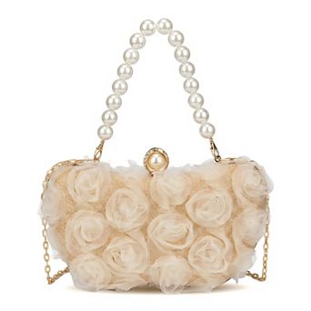 Lace Floral Evening Clutch Purse for Women Romantic Handbag with Removable Gold Chain Strap