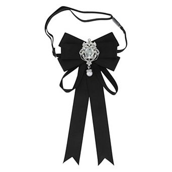 1 pc Women's Adjustable Bowknot Rhinestone Ribbon Bow Brooch Pin Pre-Tied Neck Tie
