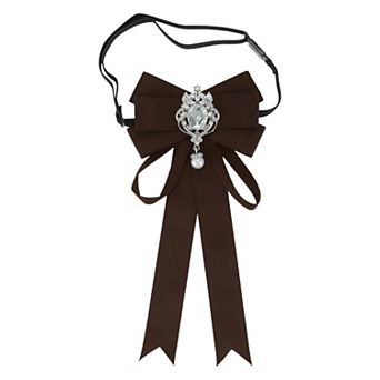 1 pc Women's Adjustable Bowknot Rhinestone Ribbon Bow Brooch Pin Pre-Tied Neck Tie
