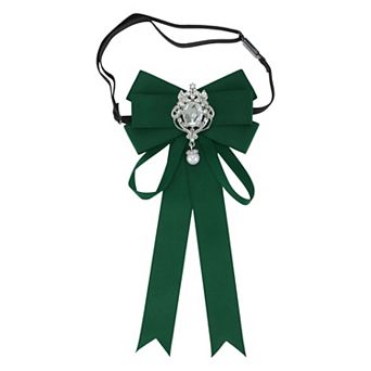 1 pc Women's Adjustable Bowknot Rhinestone Ribbon Bow Brooch Pin Pre-Tied Neck Tie