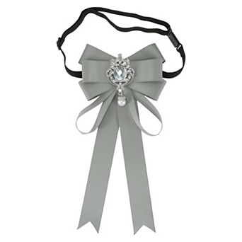 1 pc Women's Adjustable Bowknot Rhinestone Ribbon Bow Brooch Pin Pre-Tied Neck Tie