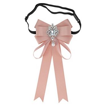 1 pc Women's Adjustable Bowknot Rhinestone Ribbon Bow Brooch Pin Pre-Tied Neck Tie