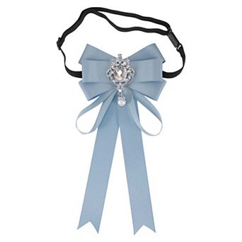 1 pc Women's Adjustable Bowknot Rhinestone Ribbon Bow Brooch Pin Pre-Tied Neck Tie