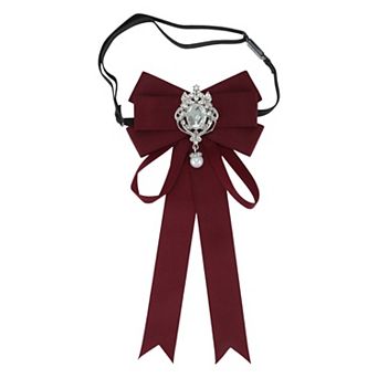 1 pc Women's Adjustable Bowknot Rhinestone Ribbon Bow Brooch Pin Pre-Tied Neck Tie