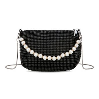 Elegant Rhinestone Evening Bags for Women with Pearl Handle and Detachable Crossbody Chain