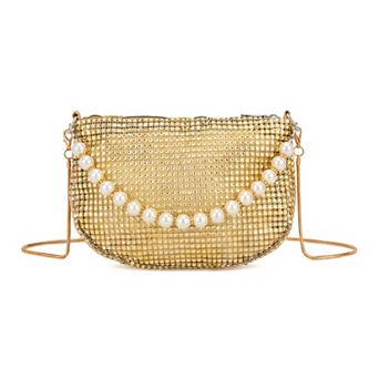 Elegant Rhinestone Evening Bags for Women with Pearl Handle and Detachable Crossbody Chain