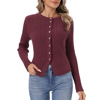 Cardigan Sweater for Women's Long Sleeve Button Down Casual Cropped Ribbed Knit Cardigan