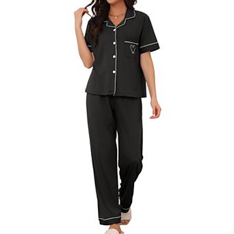 Women's Pajama Set Button Down Bow Short Sleeve Top and Pants Soft Pajamas Sets 2 pc Lounge Set