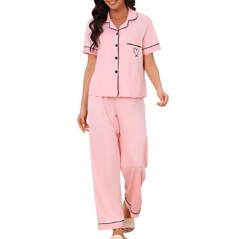 Women's Pajama Set Button Down Bow Short Sleeve Top and Pants Soft Pajamas Sets 2 pc Lounge Set