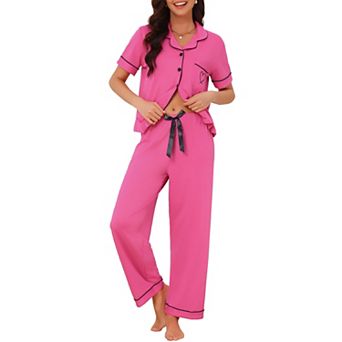 Women's Pajama Set Button Down Bow Short Sleeve Top and Pants Soft Pajamas Sets 2 pc Lounge Set