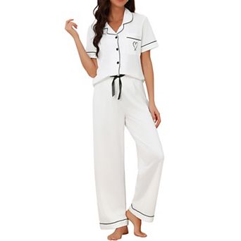 Women's Pajama Set Button Down Bow Short Sleeve Top and Pants Soft Pajamas Sets 2 pc Lounge Set