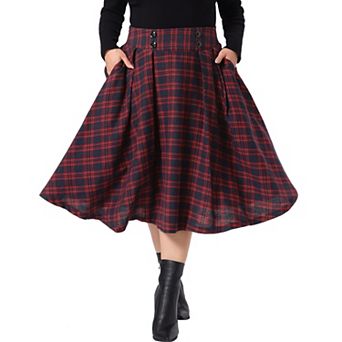 Women's Plus Size Plaid Skirt High Waist A-Line Pleated Skirts