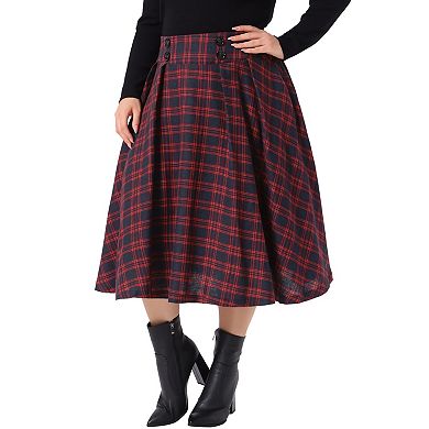 Women's Plus Size Plaid Skirt High Waist A-Line Pleated Skirts