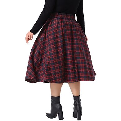 Women's Plus Size Plaid Skirt High Waist A-Line Pleated Skirts