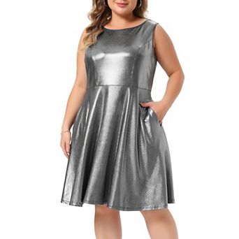 Women's Plus Size Metallic Sleeveless Dress Party Dresses