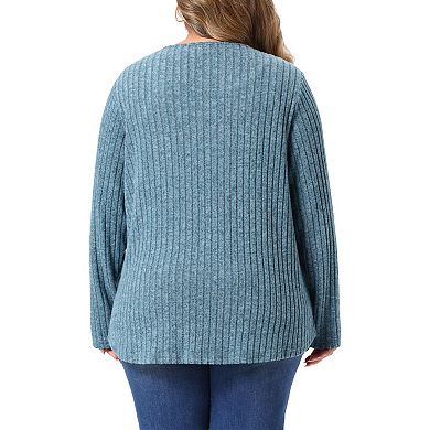 Women's Plus Size V Neck Button Down Ribbed Knit Cardigan