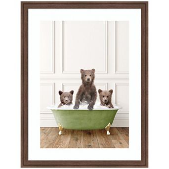 Three Bear Cubs in Transitional Bathtub by Amy Peterson Framed Wall Art Print