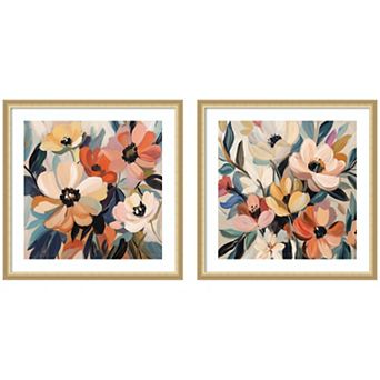 Garden Bloom Abstract Bouquet 2 pc Framed Wall Art Print Set by The Creative Bunch Studio